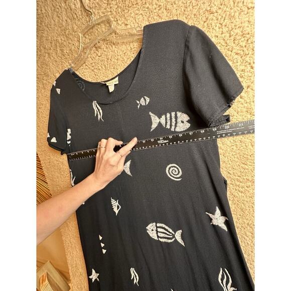 Vtg Connie Choi‎ 90’s Tropical TieBack Maxi Dress Fish Beach Retro Artsy Sz L - Picture 11 of 12